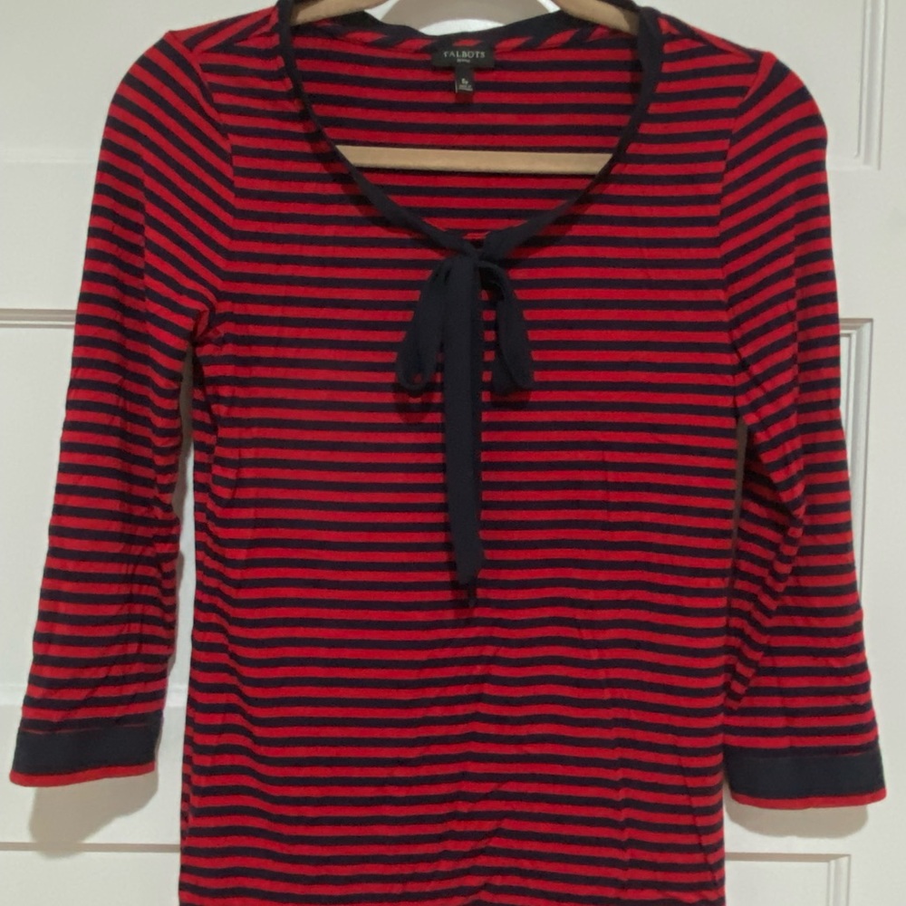 Halogen Women's Red and Black Striped Top